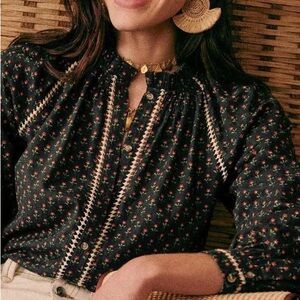 Sesame Floral Beatriz Long Sleeve Blouse Sz 40